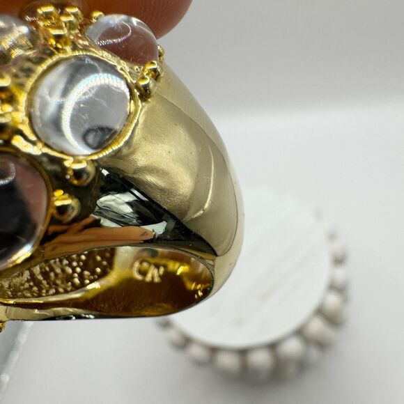 Huge Domed Cocktail Ring Faux Garnet With Clear Cabochons HSN QVC Size 6.5 - Picture 9 of 13